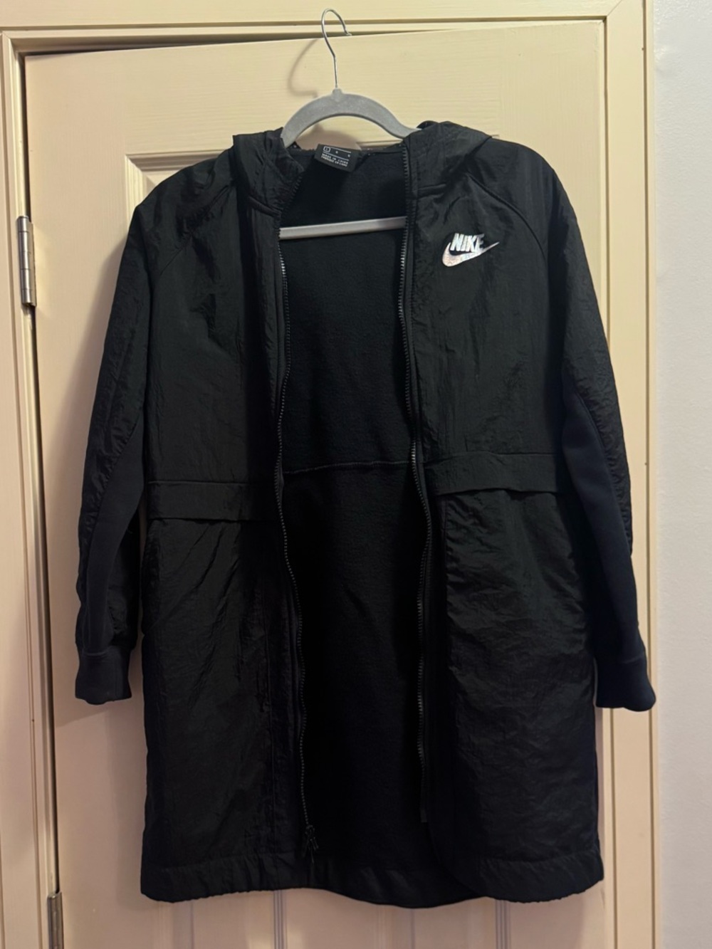 Nike Black Long Hooded Windbreaker Coat